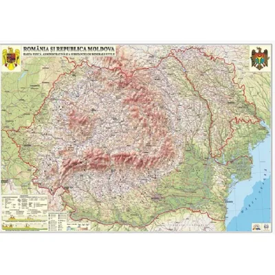 Romania si Republica Moldova. Harta administrativa şi a substanţelor minerale utile