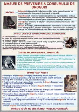 Plansa MASURI DE PREVENIRE A CONSUMULUI DE DROGURI