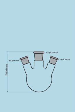 Alternative view of Round bottom flask with 3 necks with ground glass joint - 250 ml - SN central 24/29 - SN lateral 19/26 - H 139 mm